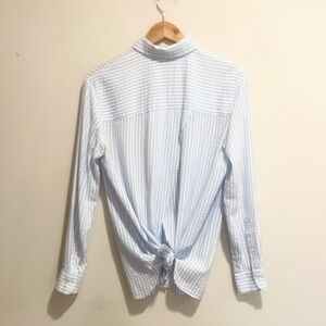 Zara blue and white striped seersucker tie-back button down shirt